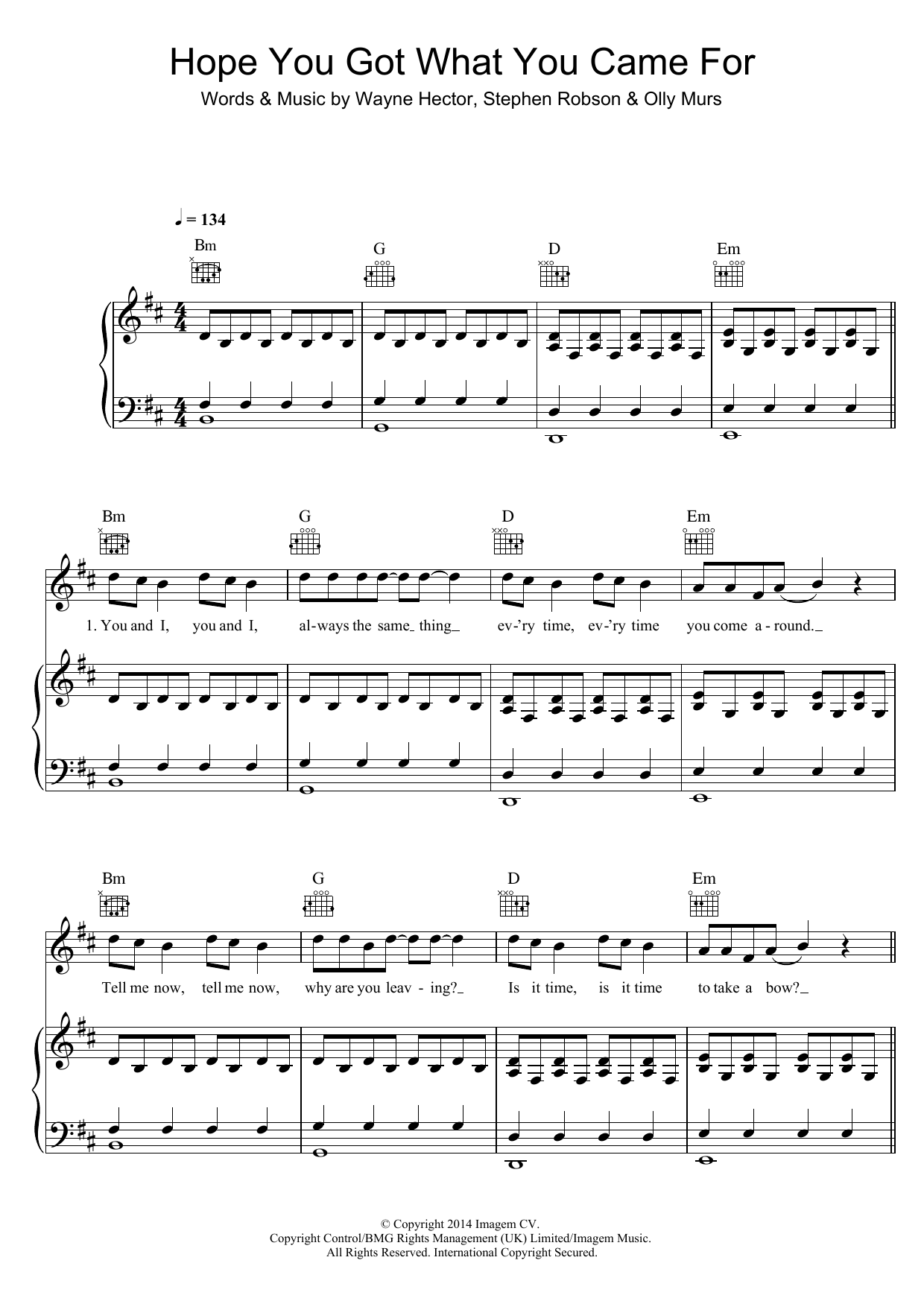 Download Olly Murs Hope You Got What You Came For Sheet Music and learn how to play Piano, Vocal & Guitar (Right-Hand Melody) PDF digital score in minutes