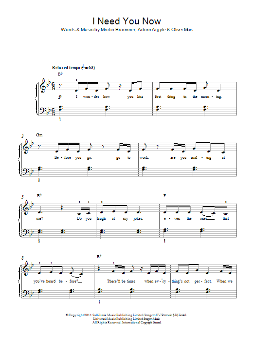 Download Olly Murs I Need You Now Sheet Music and learn how to play Beginner Piano PDF digital score in minutes