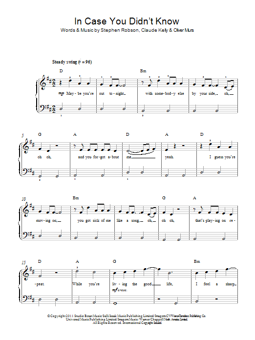 Download Olly Murs In Case You Didn't Know Sheet Music and learn how to play Beginner Piano PDF digital score in minutes