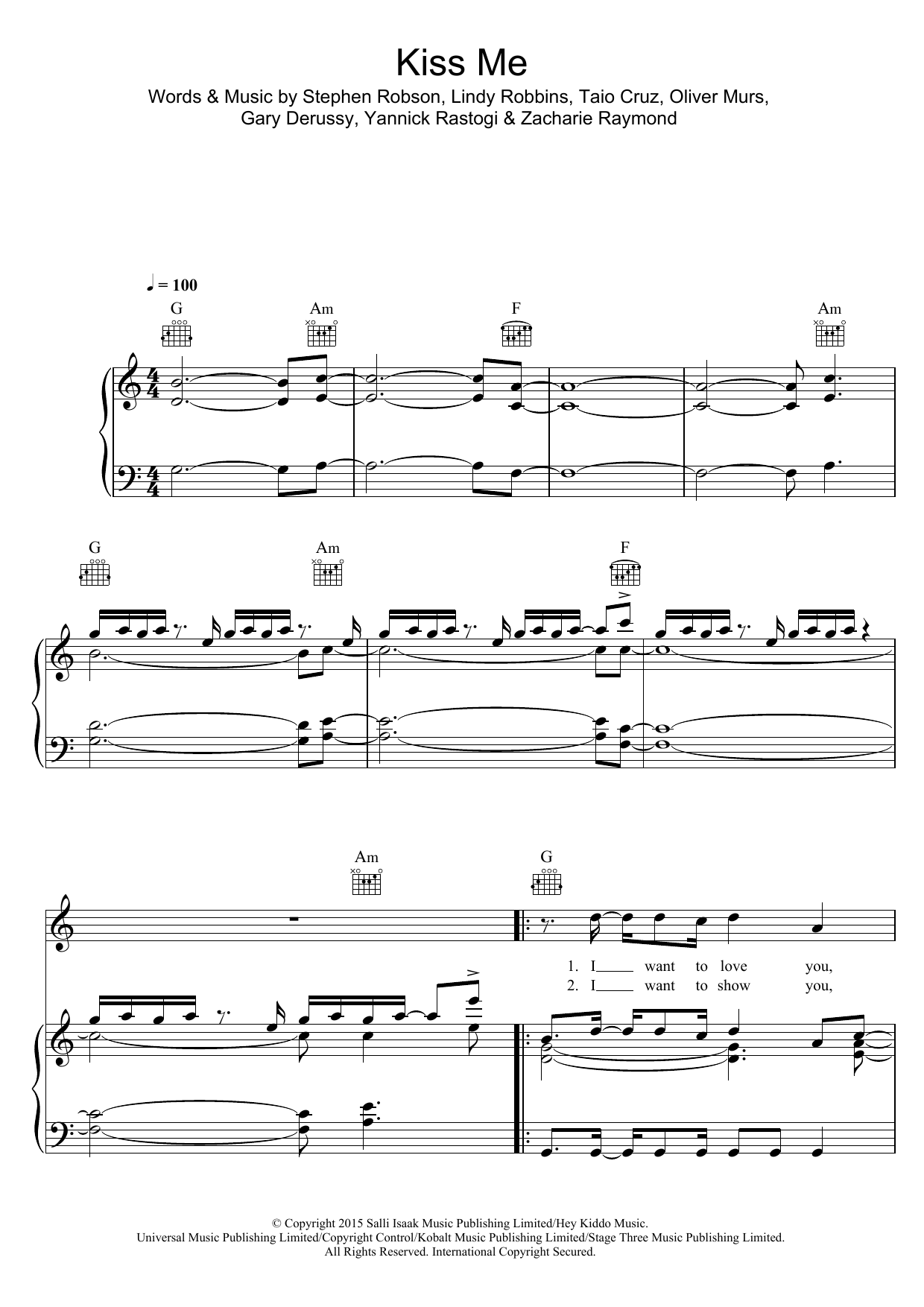 Download Olly Murs Kiss Me Sheet Music and learn how to play Piano, Vocal & Guitar (Right-Hand Melody) PDF digital score in minutes