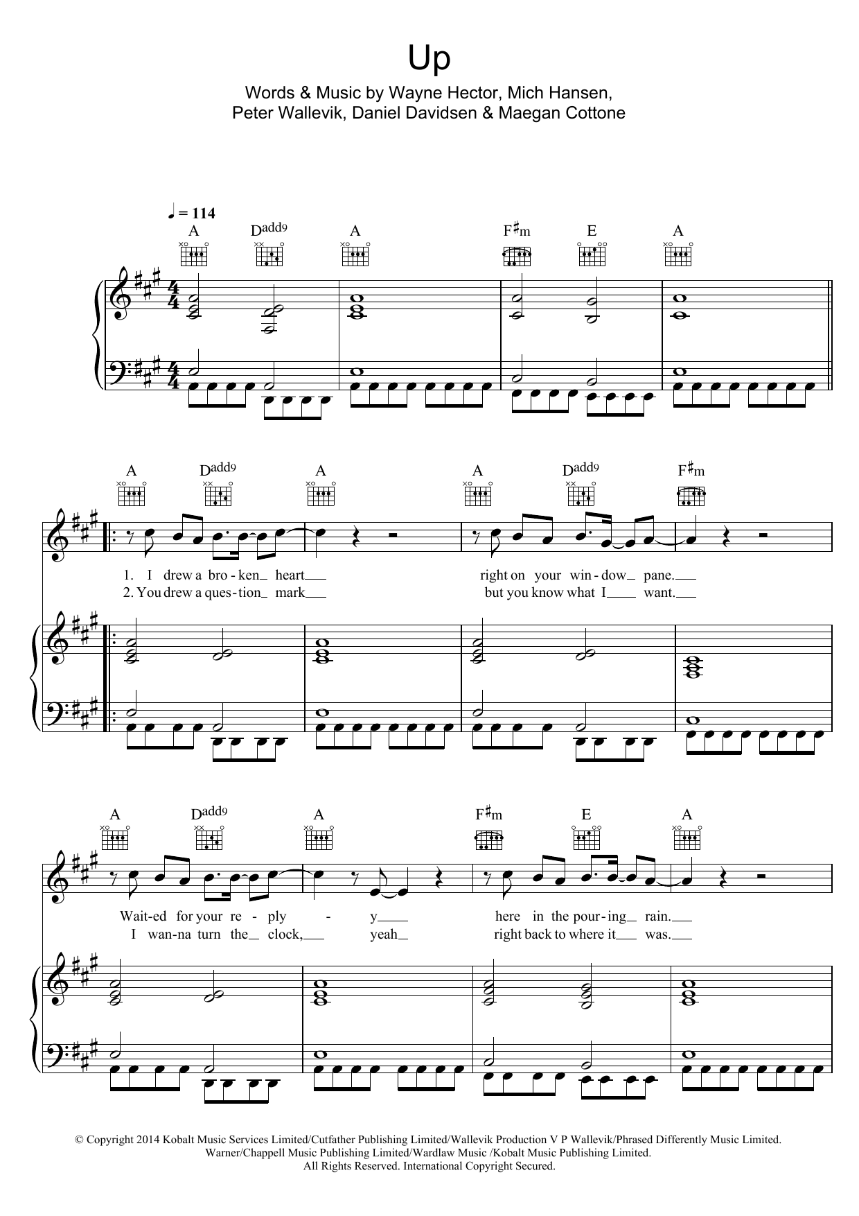 Download Olly Murs Up (feat. Demi Lovato) Sheet Music and learn how to play Piano, Vocal & Guitar PDF digital score in minutes