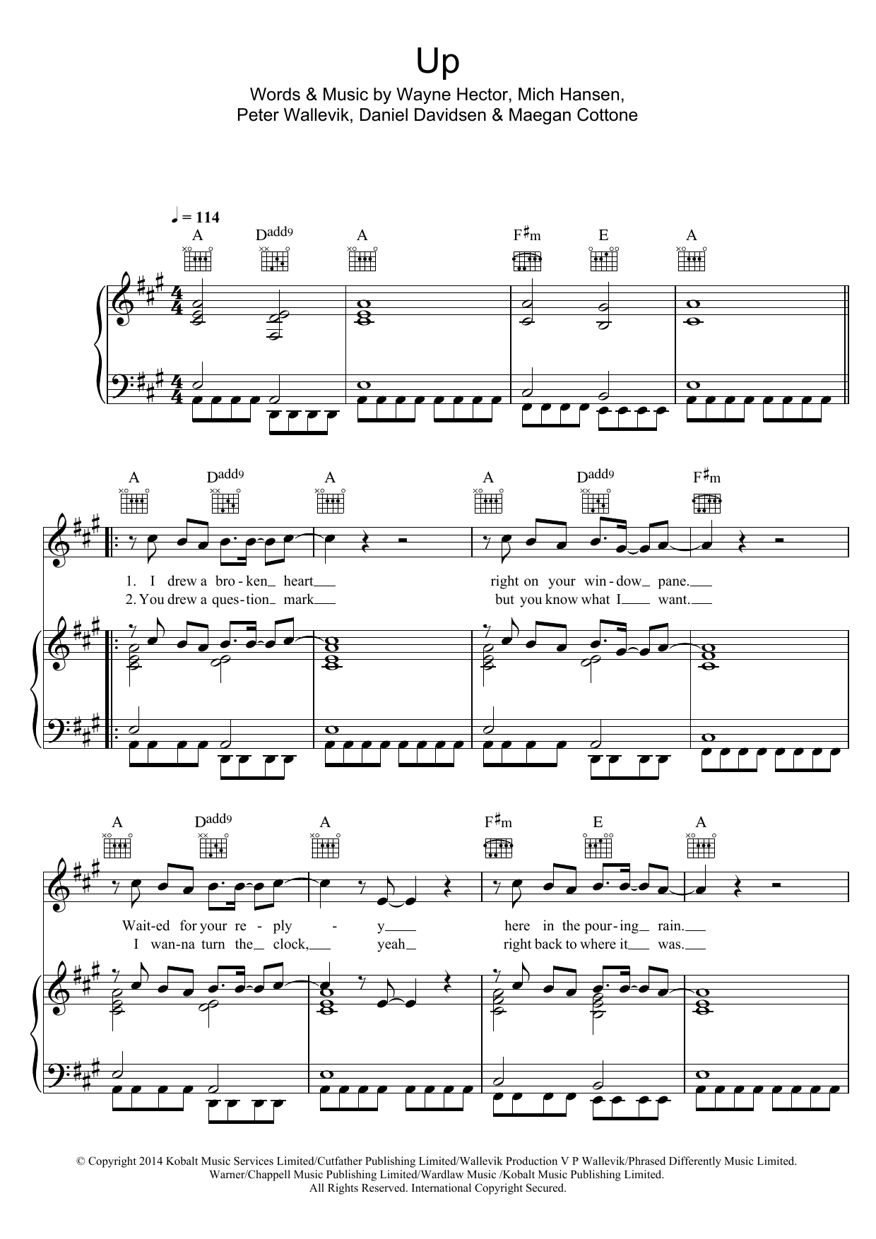 Download Olly Murs Up (feat. Demi Lovato) Sheet Music and learn how to play Piano, Vocal & Guitar (Right-Hand Melody) PDF digital score in minutes