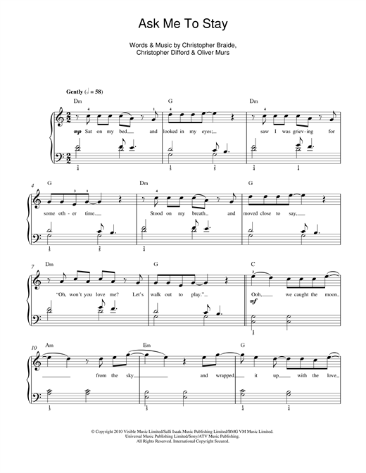 Download Olly Murs Ask Me To Stay Sheet Music and learn how to play Beginner Piano PDF digital score in minutes