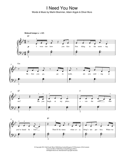 Download Olly Murs I Need You Now Sheet Music and learn how to play Beginner Piano PDF digital score in minutes