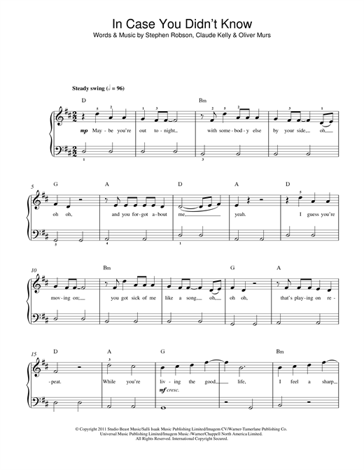 Download Olly Murs In Case You Didn't Know Sheet Music and learn how to play Beginner Piano PDF digital score in minutes