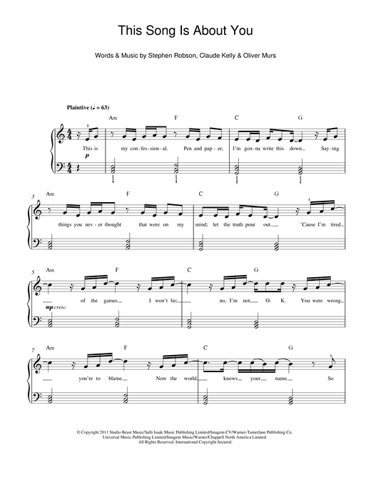 Download Olly Murs This Song Is About You Sheet Music and learn how to play Beginner Piano PDF digital score in minutes