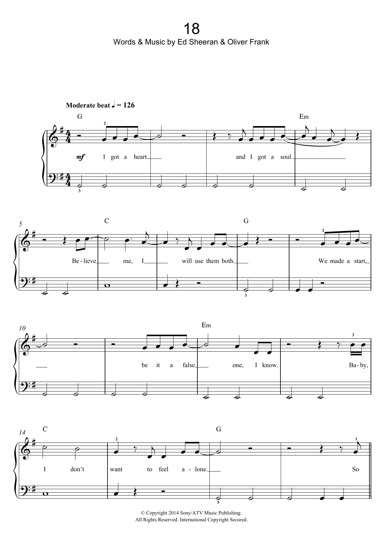 Download One Direction 18 Sheet Music and learn how to play Beginner Piano PDF digital score in minutes