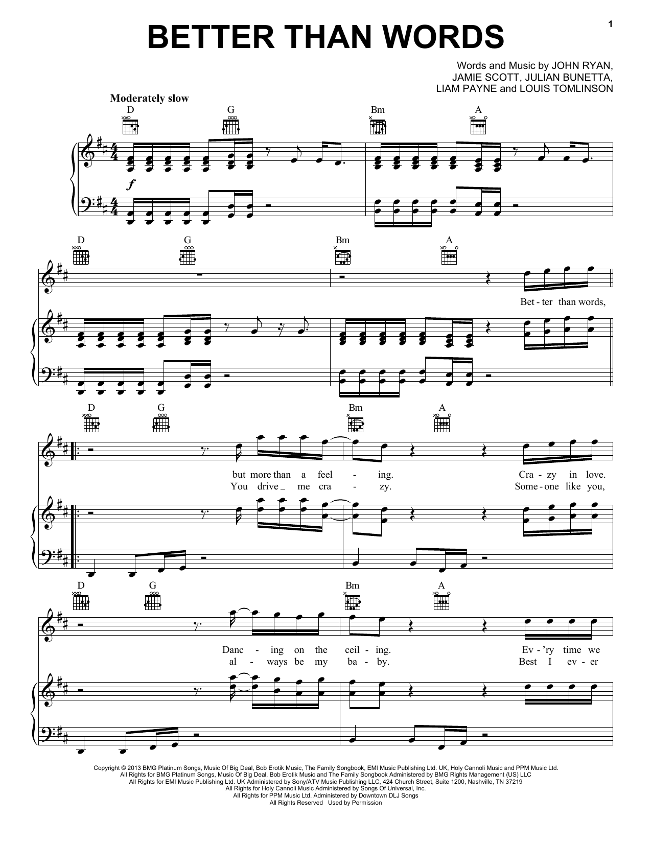 Download One Direction Better Than Words Sheet Music and learn how to play Piano, Vocal & Guitar (Right-Hand Melody) PDF digital score in minutes