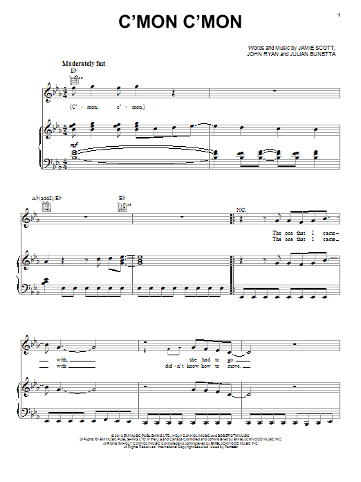Download One Direction C'Mon C'Mon Sheet Music and learn how to play Piano, Vocal & Guitar (Right-Hand Melody) PDF digital score in minutes