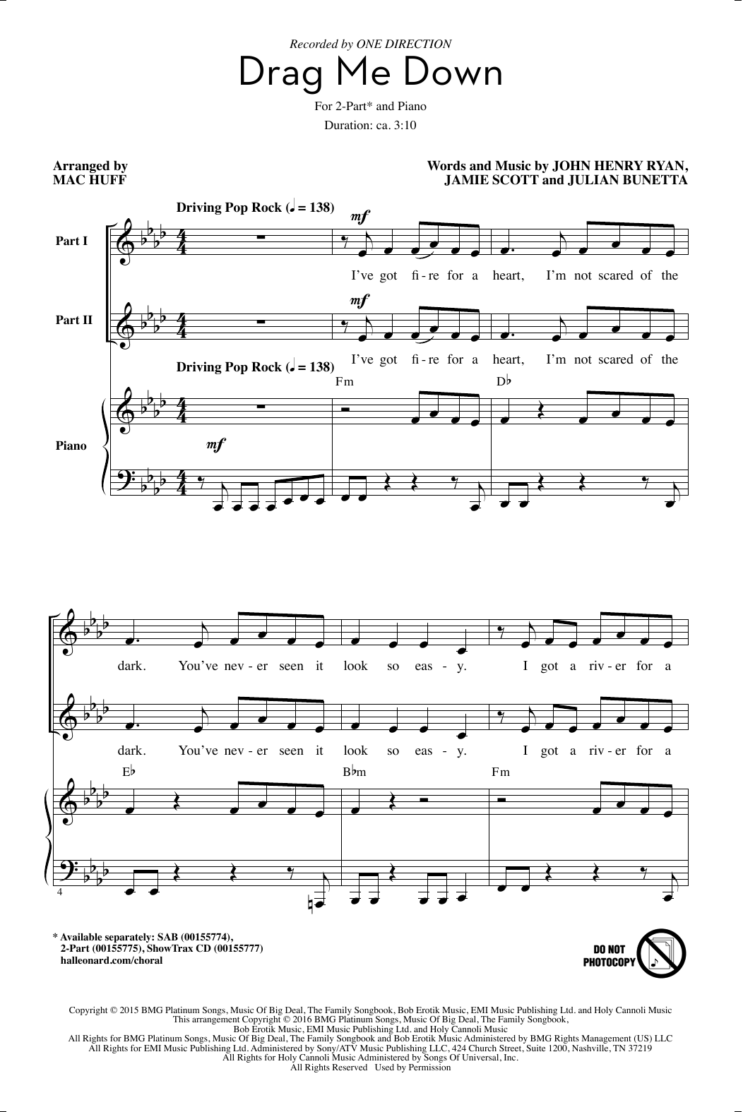 Download Mac Huff Drag Me Down Sheet Music and learn how to play SAB PDF digital score in minutes