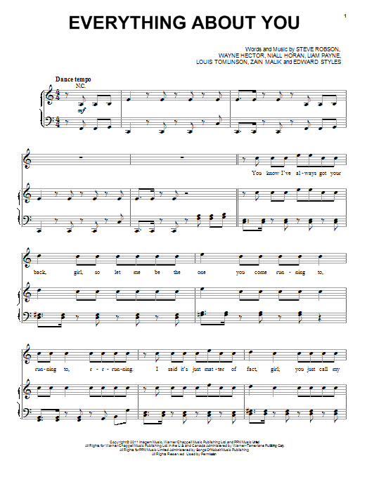 Download One Direction Everything About You Sheet Music and learn how to play Beginner Piano PDF digital score in minutes