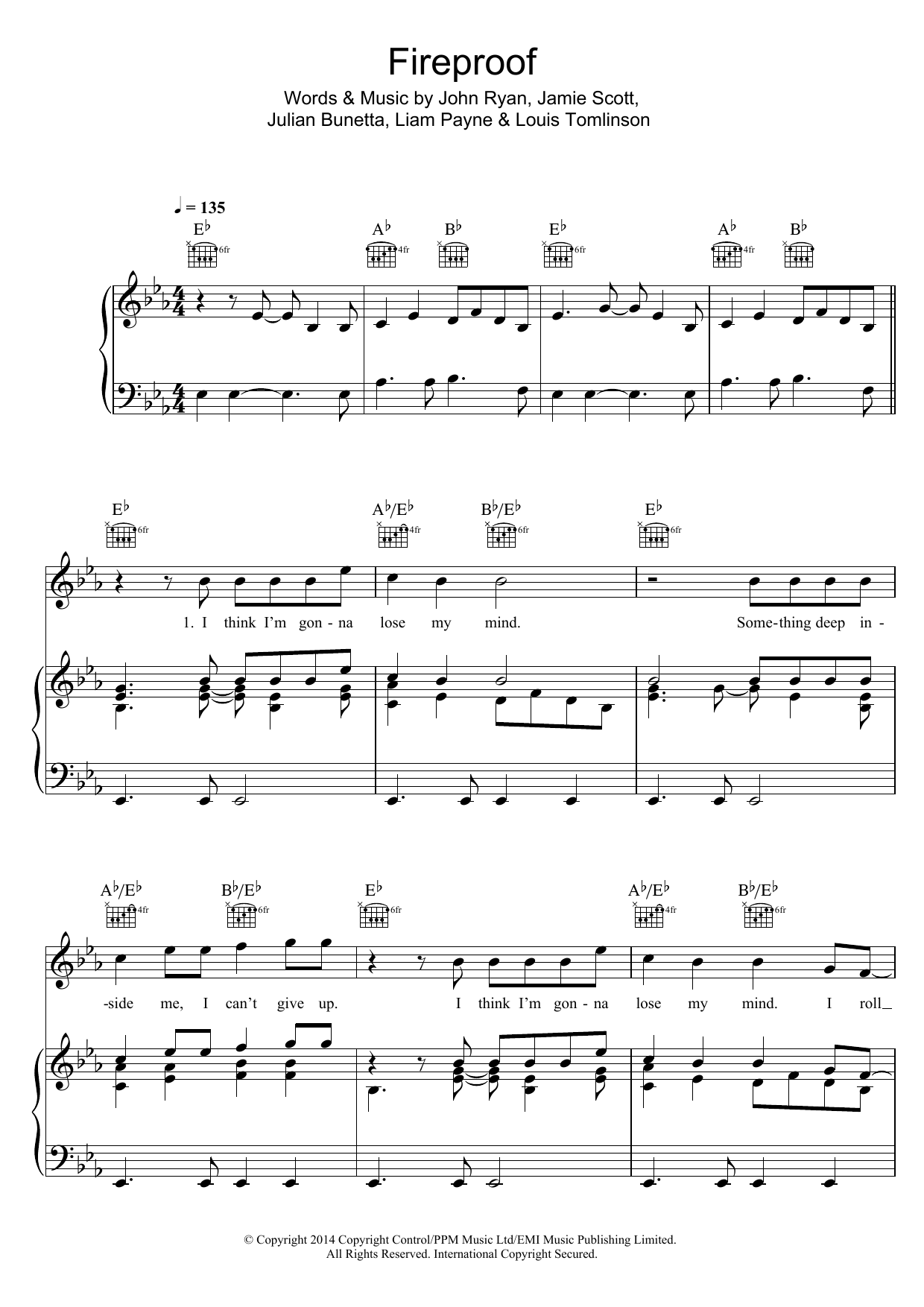 Download One Direction Fireproof Sheet Music and learn how to play Keyboard PDF digital score in minutes