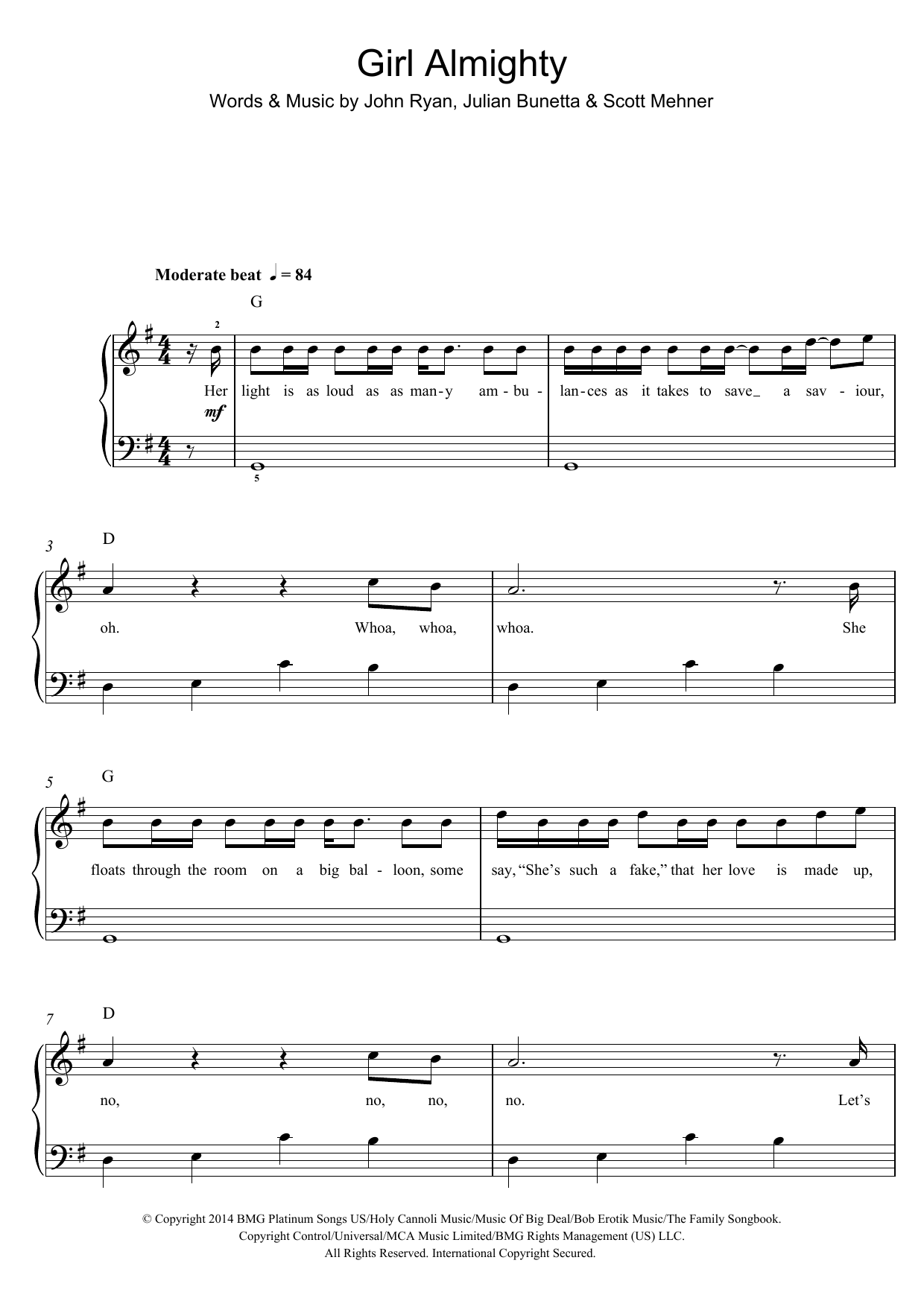 Download One Direction Girl Almighty Sheet Music and learn how to play Beginner Piano PDF digital score in minutes