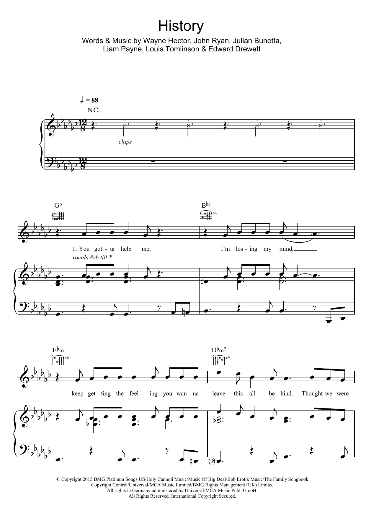Download One Direction History Sheet Music and learn how to play Easy Piano PDF digital score in minutes
