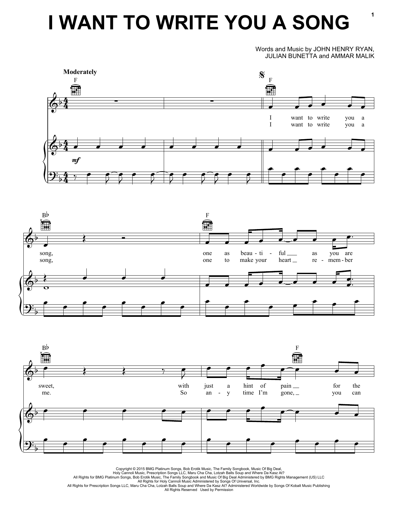 Download One Direction I Want To Write You A Song Sheet Music and learn how to play Easy Piano PDF digital score in minutes