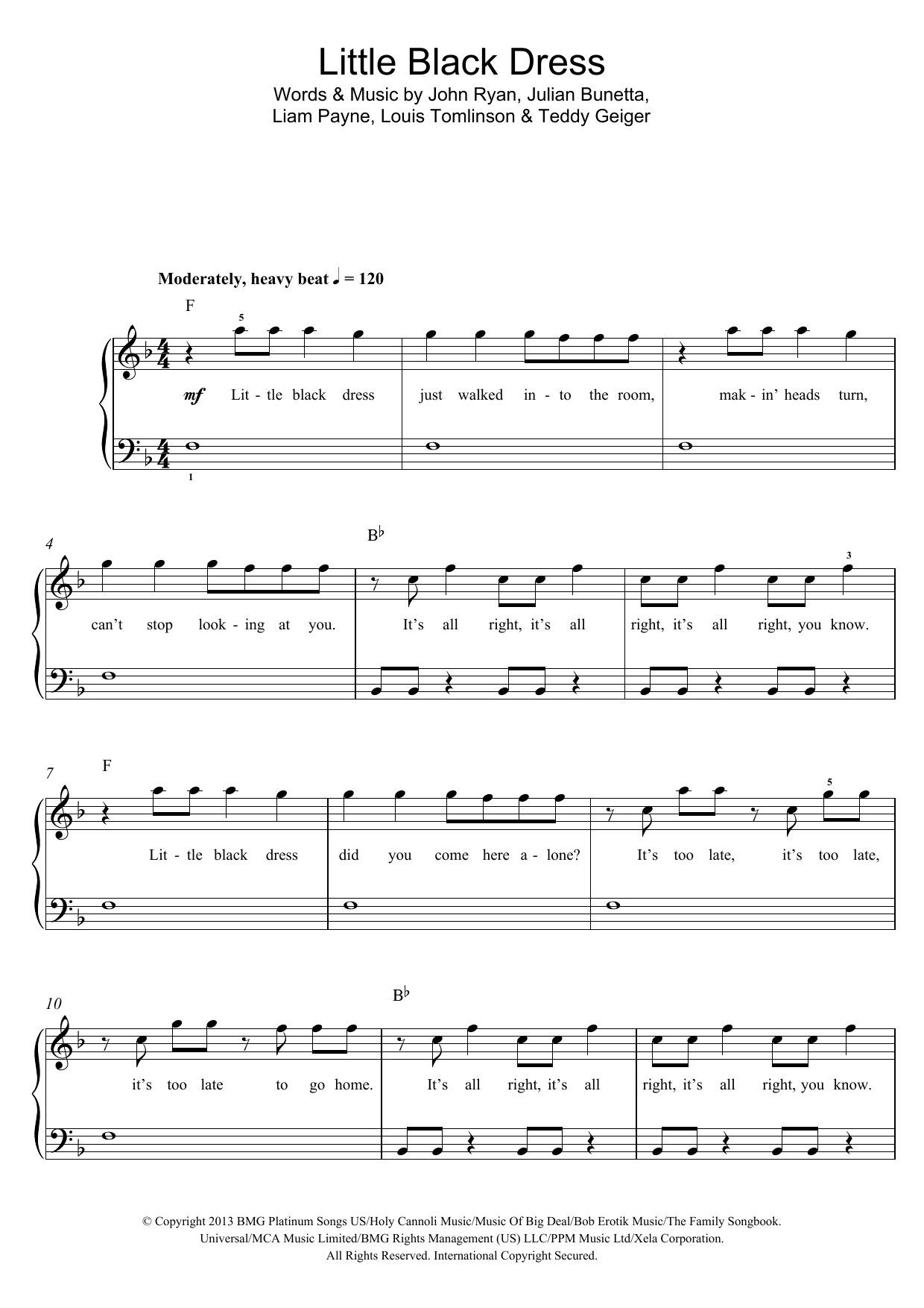 Download One Direction Little Black Dress Sheet Music and learn how to play Beginner Piano PDF digital score in minutes