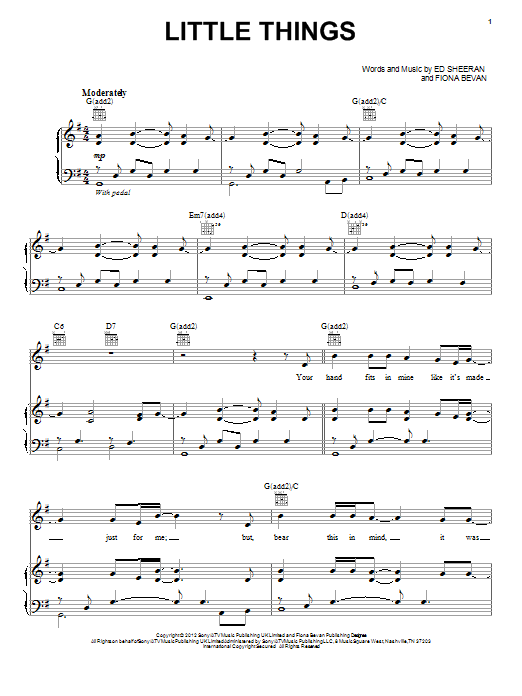 Download One Direction Little Things Sheet Music and learn how to play 5-Finger Piano PDF digital score in minutes