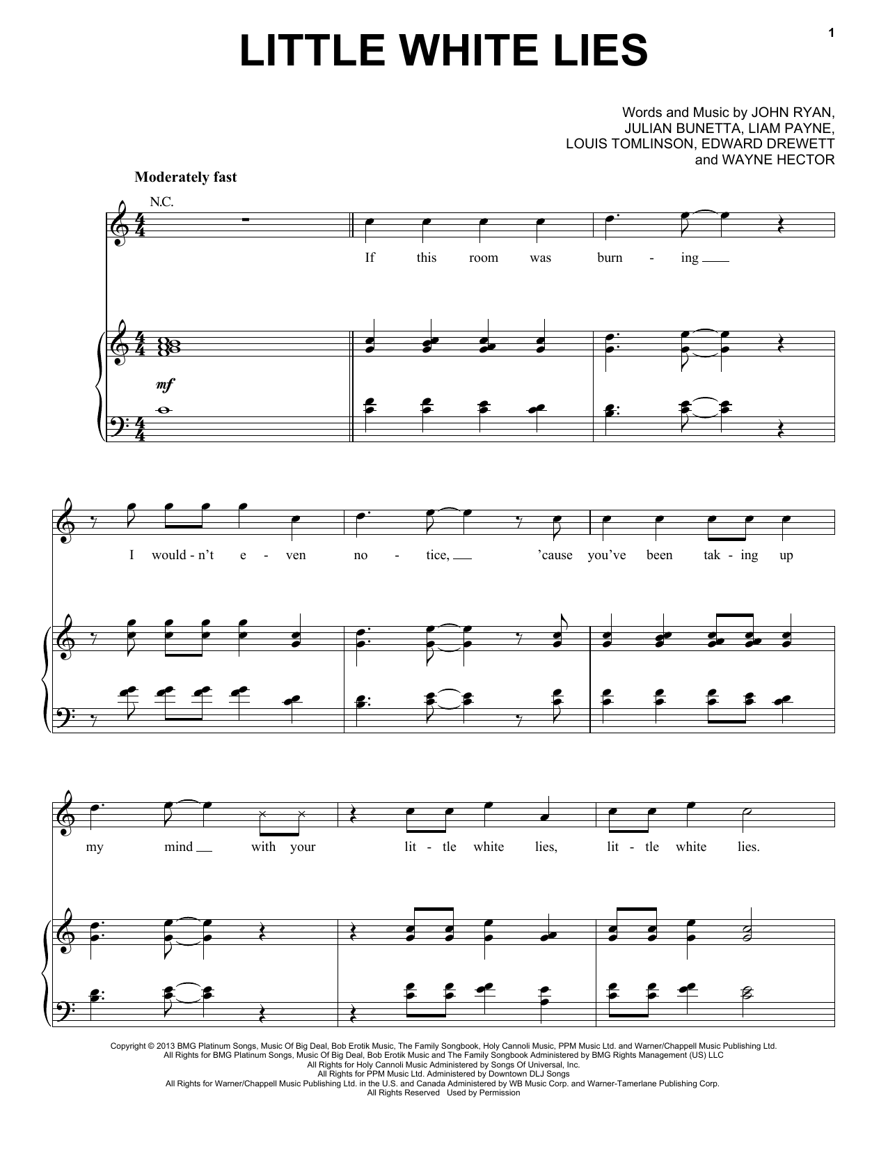 Download One Direction Little White Lies Sheet Music and learn how to play Piano, Vocal & Guitar (Right-Hand Melody) PDF digital score in minutes