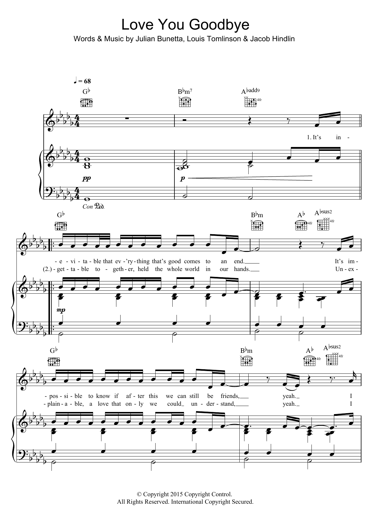 Download One Direction Love You Goodbye Sheet Music and learn how to play Piano, Vocal & Guitar (Right-Hand Melody) PDF digital score in minutes