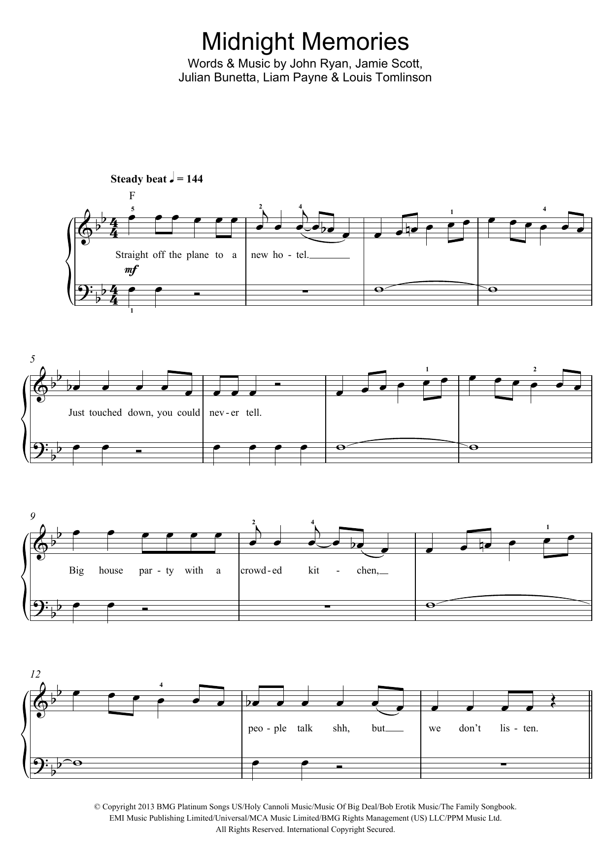 Download One Direction Midnight Memories Sheet Music and learn how to play Beginner Piano PDF digital score in minutes