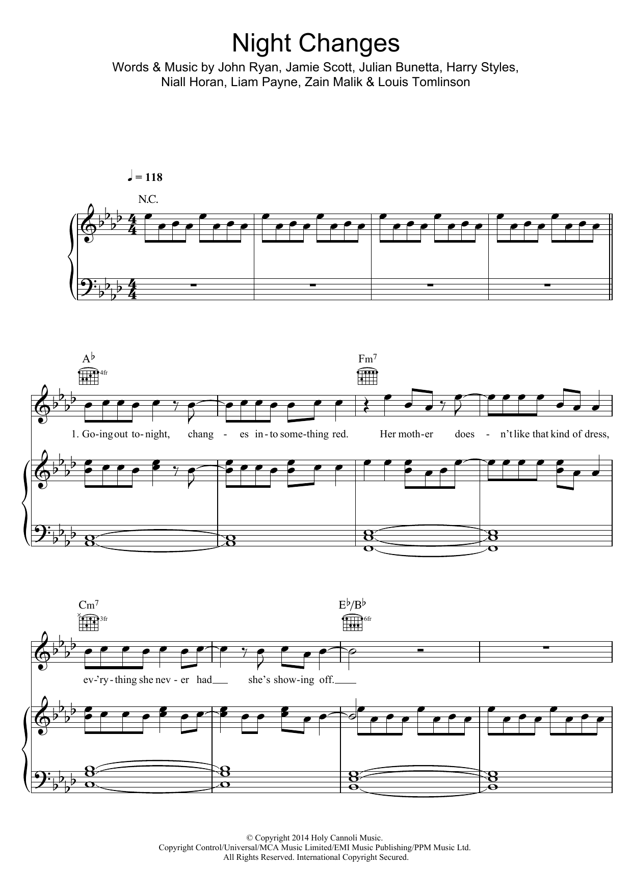 Download One Direction Night Changes Sheet Music and learn how to play 5-Finger Piano PDF digital score in minutes