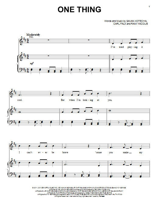 Download One Direction One Thing Sheet Music and learn how to play Piano, Vocal & Guitar PDF digital score in minutes