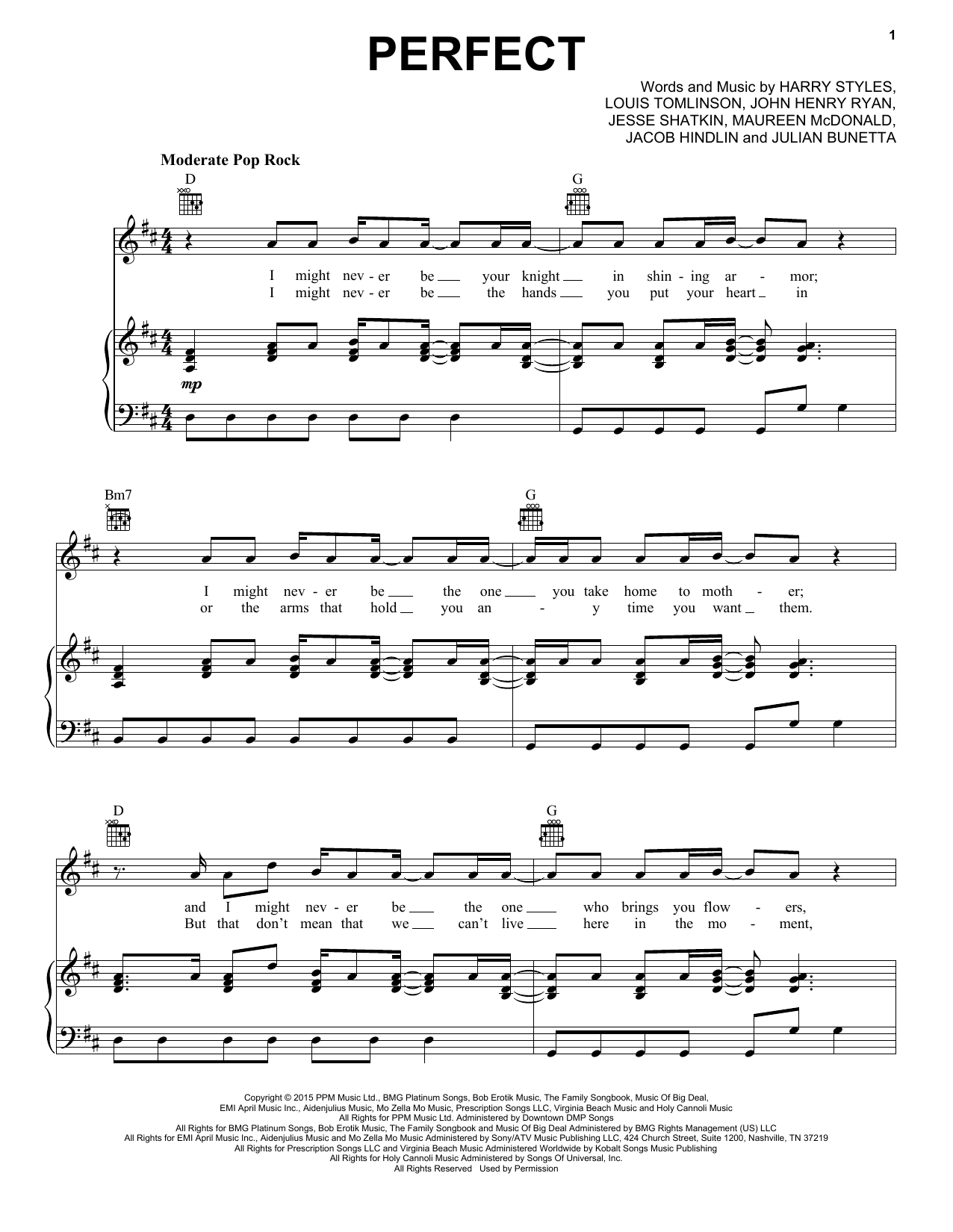 Download One Direction Perfect Sheet Music and learn how to play Big Note Piano PDF digital score in minutes