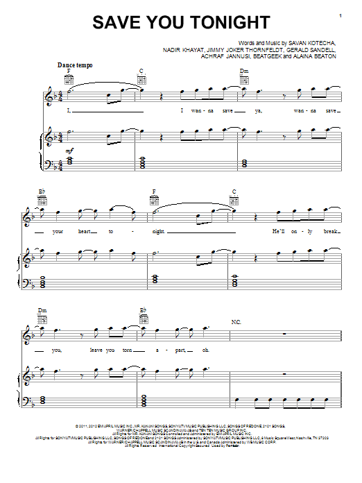 Download One Direction Save You Tonight Sheet Music and learn how to play Easy Piano PDF digital score in minutes