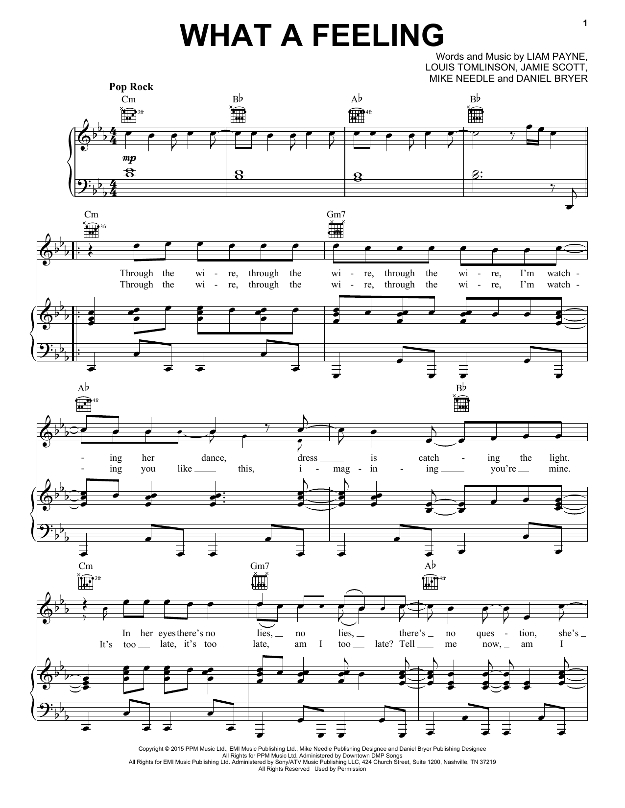 Download One Direction What A Feeling Sheet Music and learn how to play Piano, Vocal & Guitar (Right-Hand Melody) PDF digital score in minutes