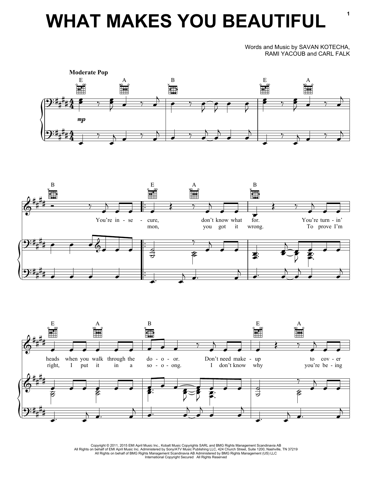 Download One Direction What Makes You Beautiful Sheet Music and learn how to play Alto Saxophone PDF digital score in minutes