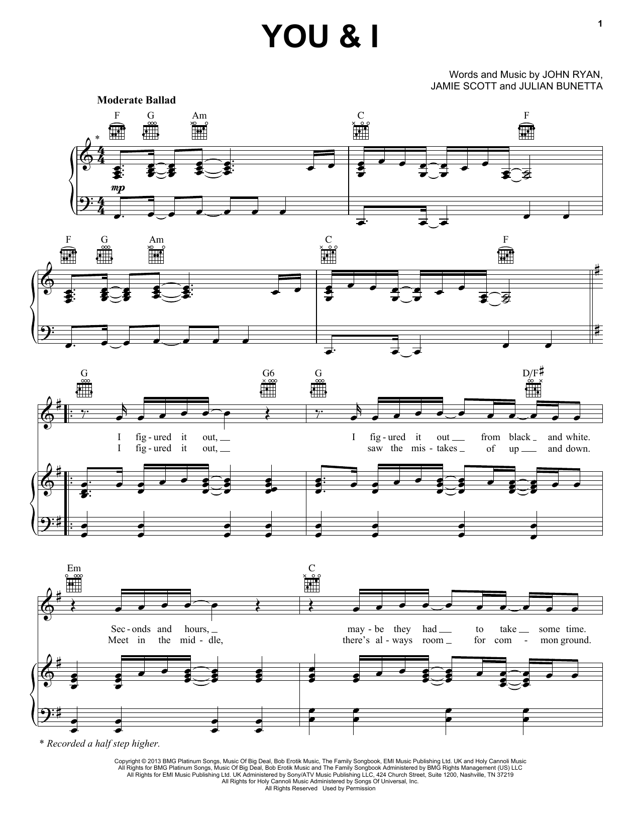 Download One Direction You & I Sheet Music and learn how to play Piano, Vocal & Guitar (Right-Hand Melody) PDF digital score in minutes