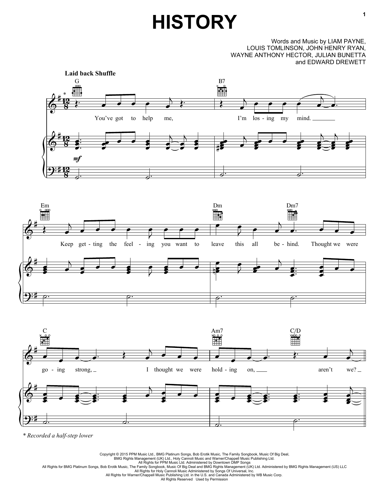 One Direction History Sheet Music Notes Download Printable Pdf Score