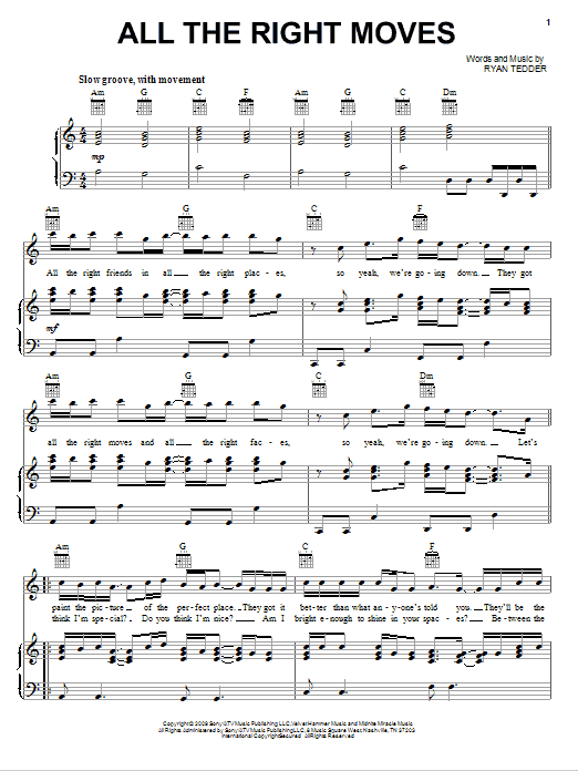 Download OneRepublic All The Right Moves Sheet Music and learn how to play Guitar Lead Sheet PDF digital score in minutes