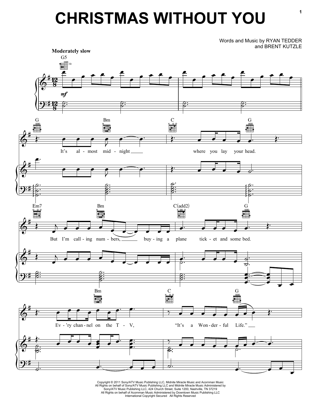 Download OneRepublic Christmas Without You Sheet Music and learn how to play Piano, Vocal & Guitar (Right-Hand Melody) PDF digital score in minutes