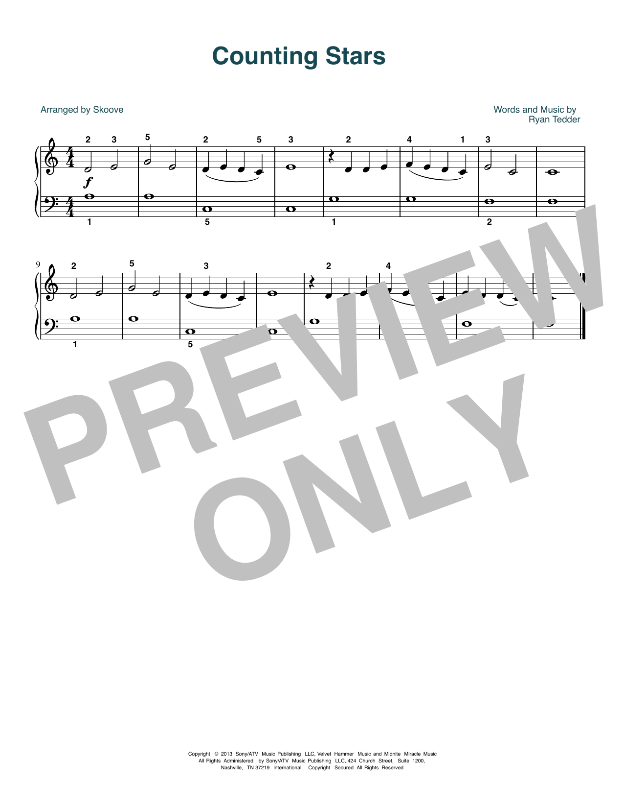 Download OneRepublic Counting Stars (arr. Skoove) Sheet Music and learn how to play Beginner Piano (Abridged) PDF digital score in minutes