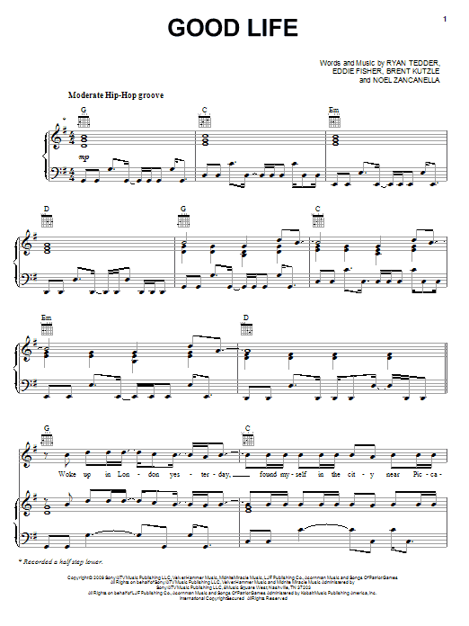 Download OneRepublic Good Life Sheet Music and learn how to play Ukulele with strumming patterns PDF digital score in minutes