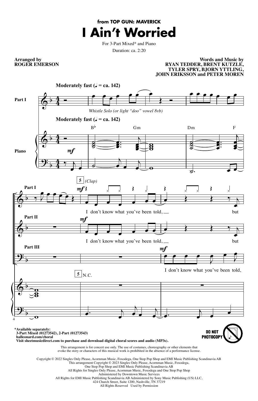 Download OneRepublic I Ain't Worried (arr. Roger Emerson) Sheet Music and learn how to play 2-Part Choir PDF digital score in minutes