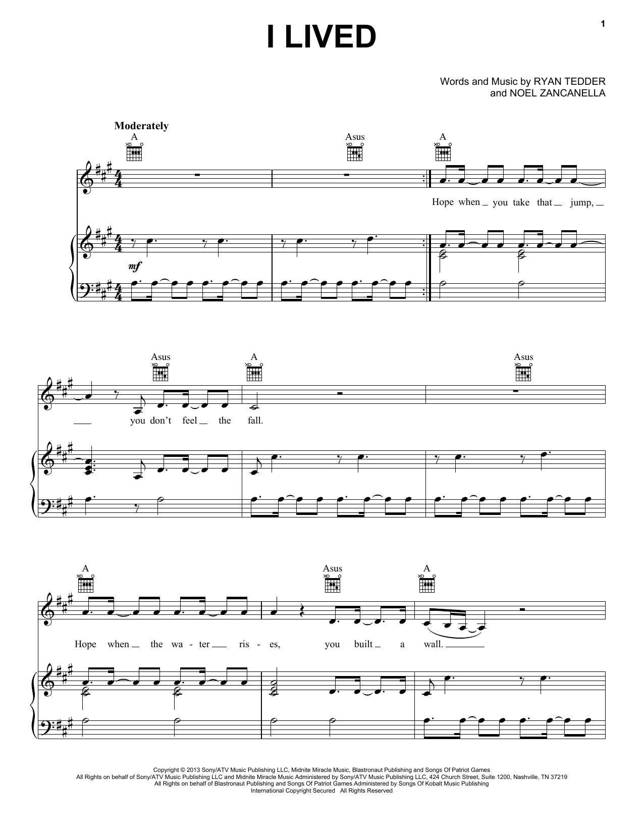 Download OneRepublic I Lived Sheet Music and learn how to play Easy Piano PDF digital score in minutes