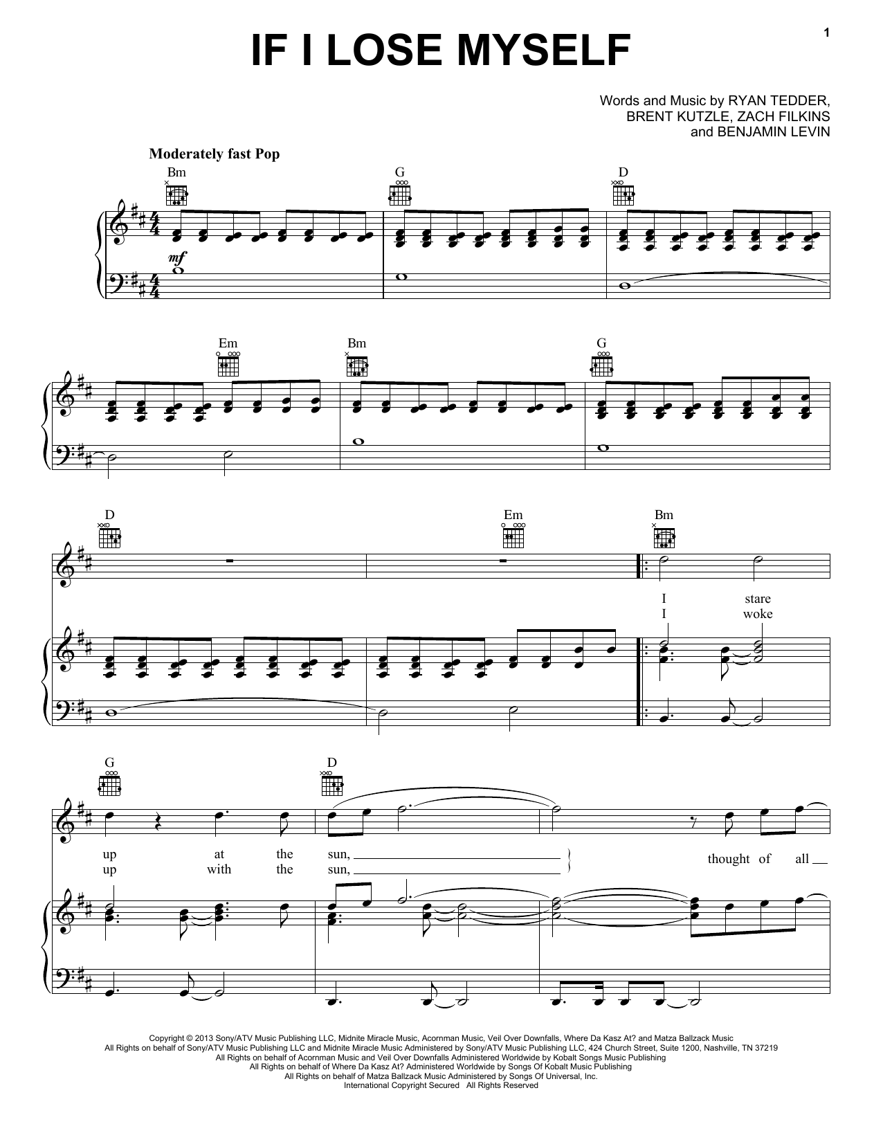 Download OneRepublic If I Lose Myself Sheet Music and learn how to play Piano, Vocal & Guitar (Right-Hand Melody) PDF digital score in minutes