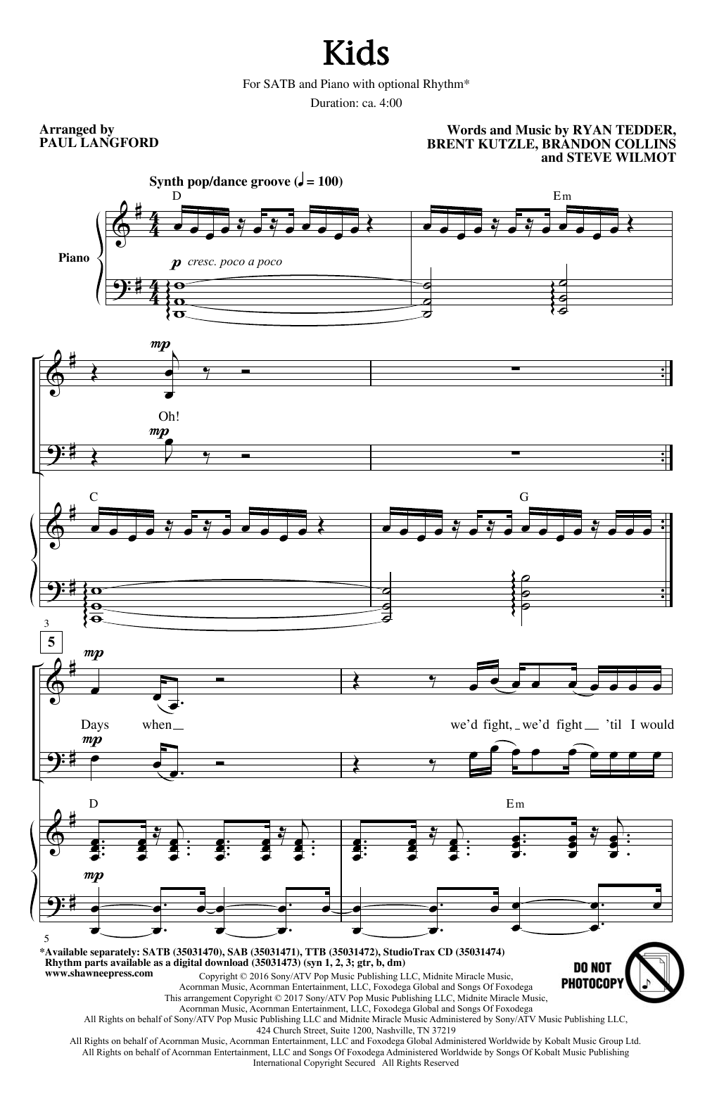Download Paul Langford Kids Sheet Music and learn how to play SAB PDF digital score in minutes
