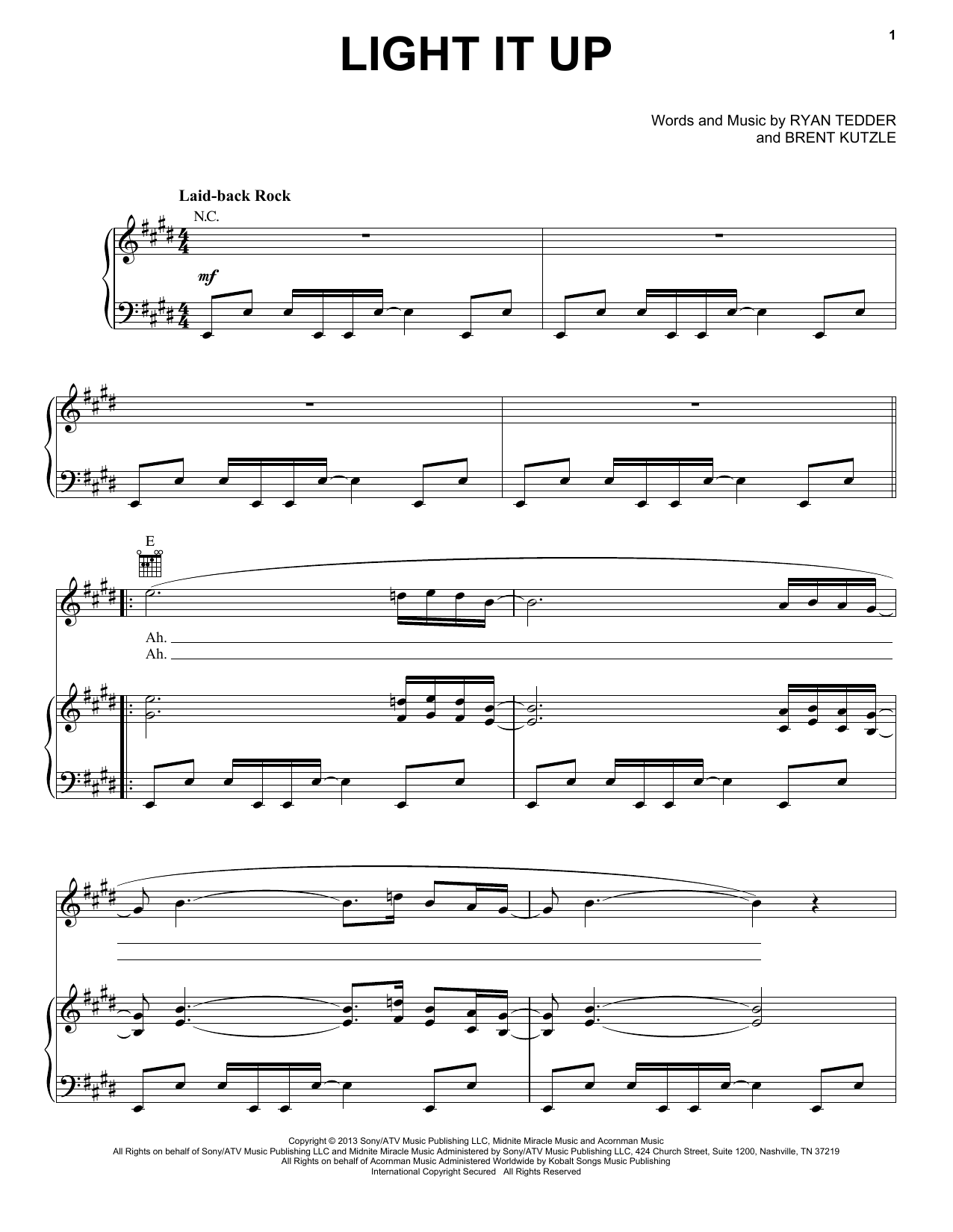 Download OneRepublic Light It Up Sheet Music and learn how to play Piano, Vocal & Guitar (Right-Hand Melody) PDF digital score in minutes