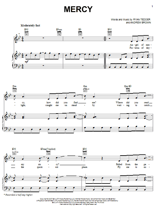 Download OneRepublic Mercy Sheet Music and learn how to play Piano, Vocal & Guitar (Right-Hand Melody) PDF digital score in minutes