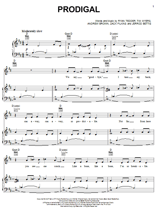 Download OneRepublic Prodigal Sheet Music and learn how to play Piano, Vocal & Guitar (Right-Hand Melody) PDF digital score in minutes