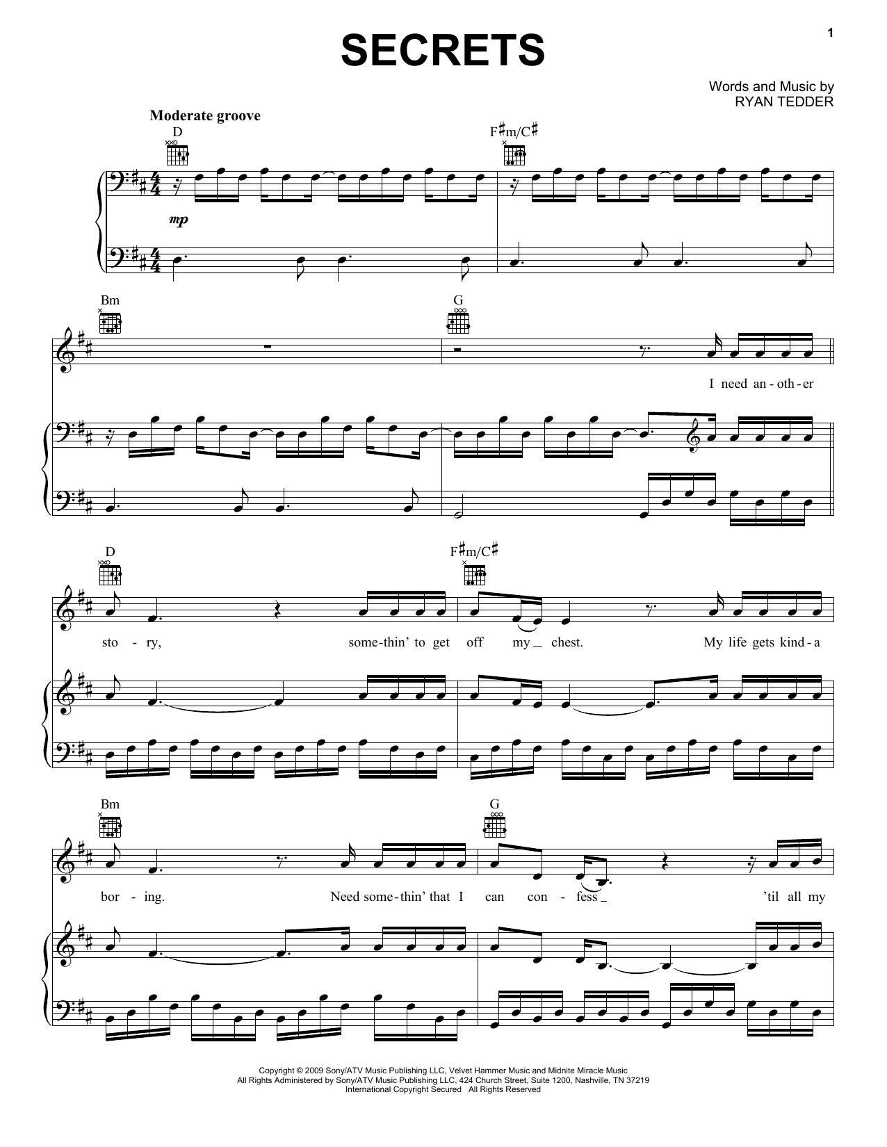 Download OneRepublic Secrets Sheet Music and learn how to play Alto Saxophone PDF digital score in minutes
