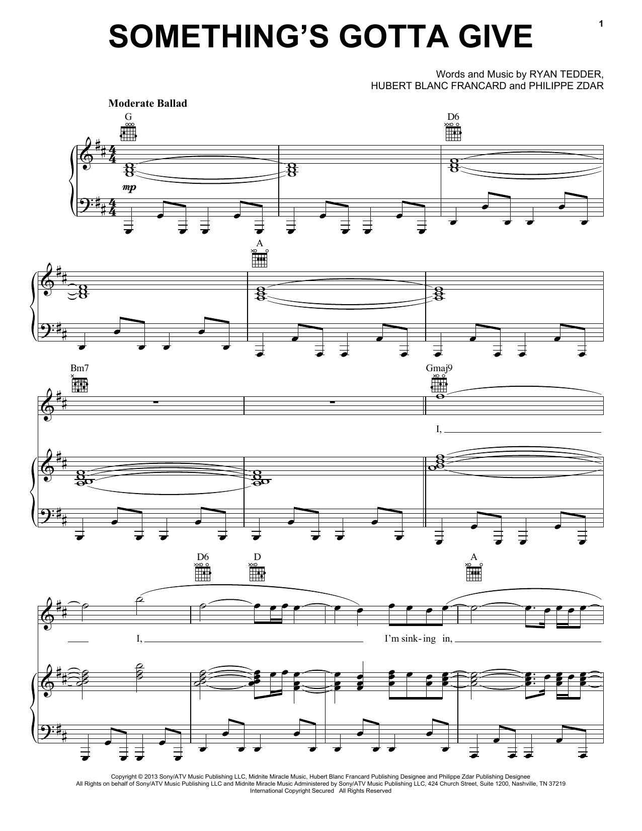 Download OneRepublic Something's Gotta Give Sheet Music and learn how to play Piano, Vocal & Guitar (Right-Hand Melody) PDF digital score in minutes