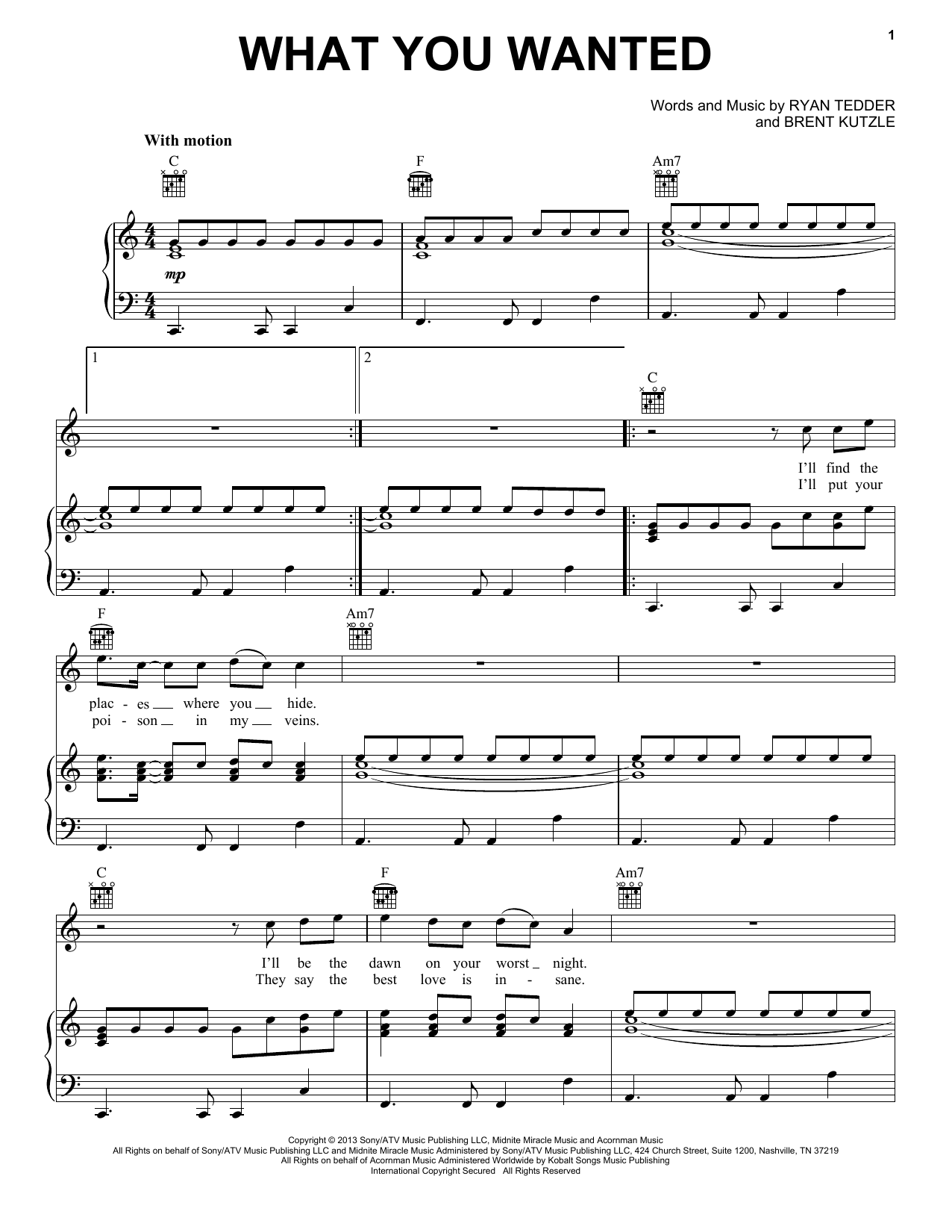 Download OneRepublic What You Wanted Sheet Music and learn how to play Piano, Vocal & Guitar (Right-Hand Melody) PDF digital score in minutes