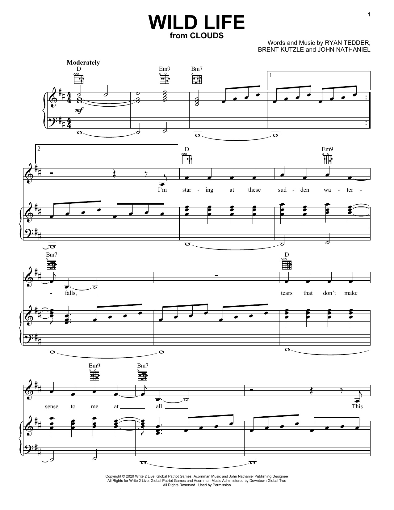 Download OneRepublic Wild Life (from the Disney+ movie Clouds) Sheet Music and learn how to play Piano, Vocal & Guitar Chords (Right-Hand Melody) PDF digital score in minutes