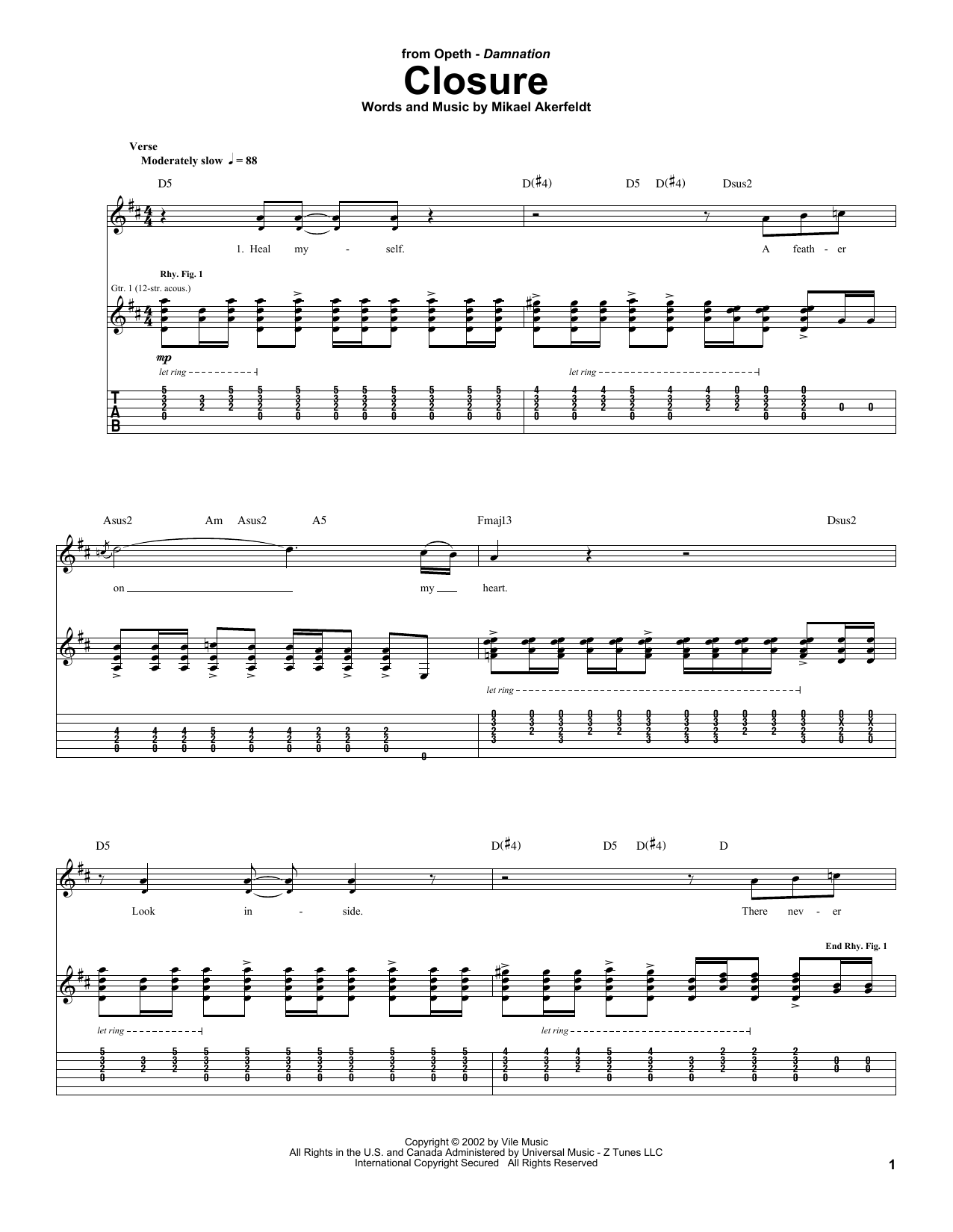 Download Opeth Closure Sheet Music and learn how to play Guitar Tab PDF digital score in minutes