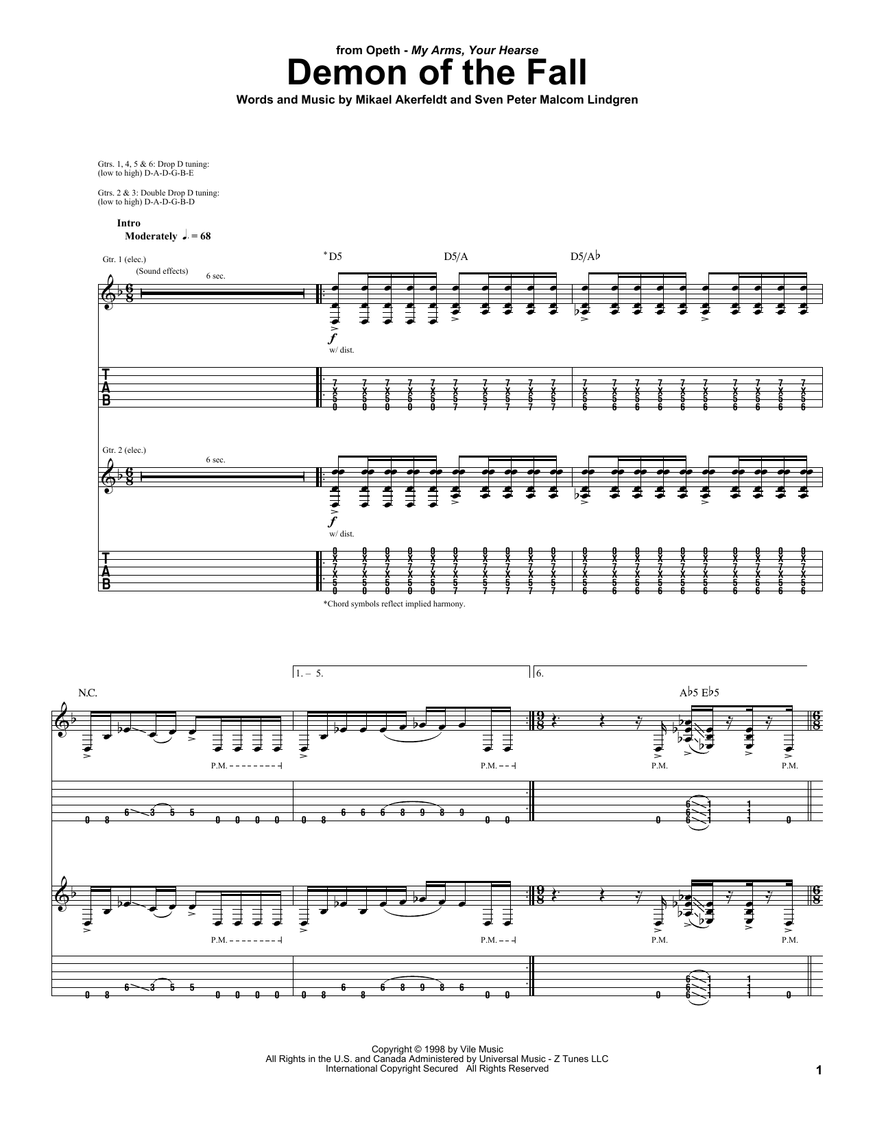 Download Opeth Demon Of The Fall Sheet Music and learn how to play Guitar Tab PDF digital score in minutes