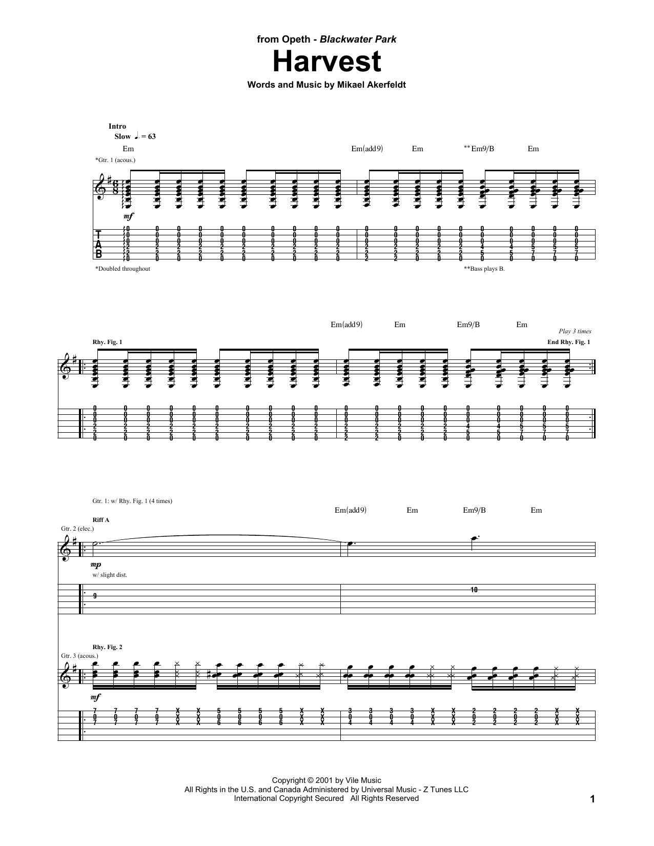 Download Opeth Harvest Sheet Music and learn how to play Guitar Tab PDF digital score in minutes